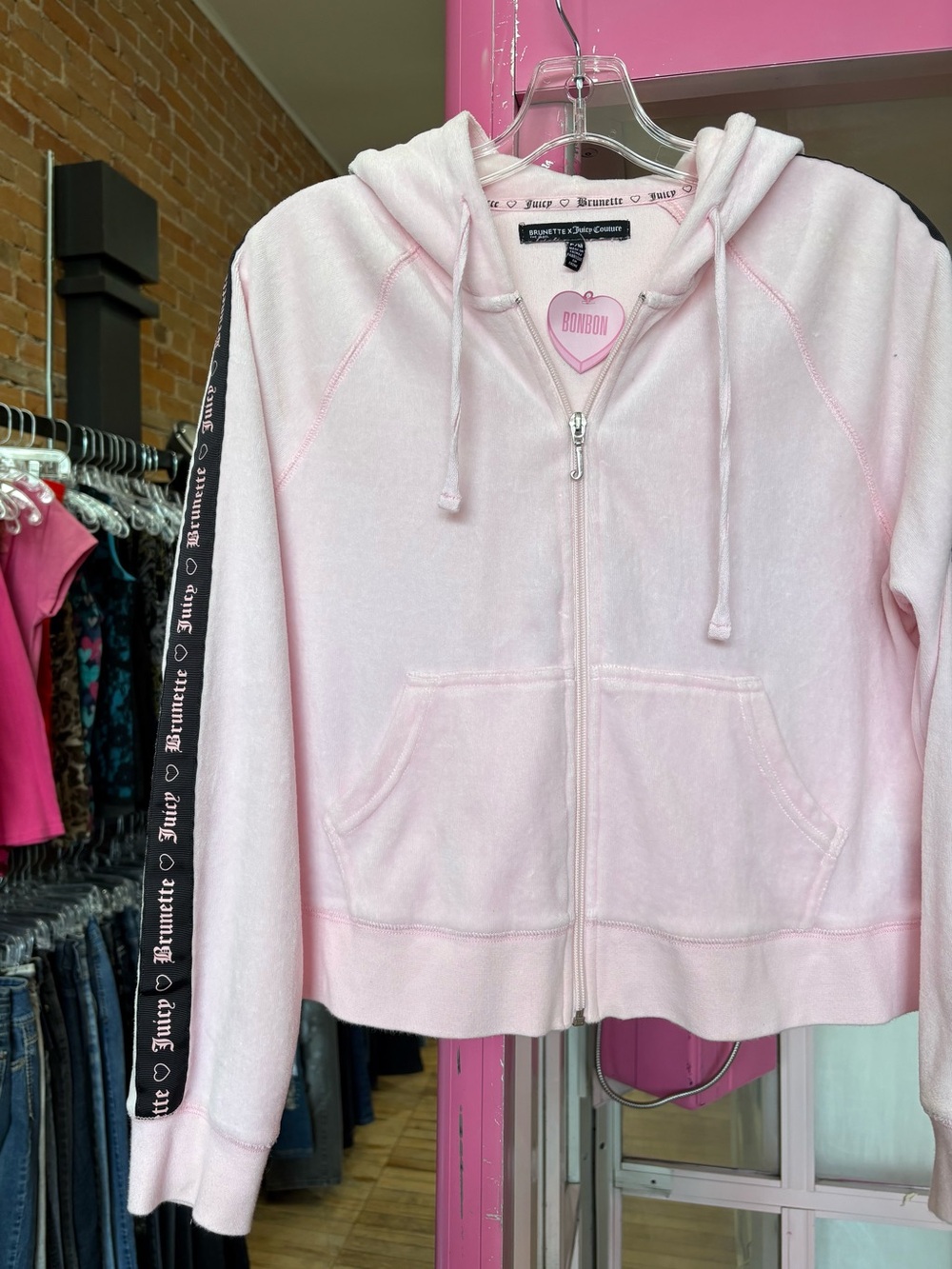 Juicy Couture x Brunette the Label Light Pink Zip Velour Hoodie